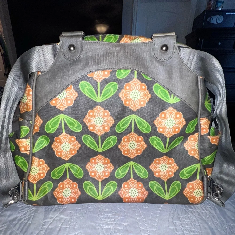 Petunia Pickle Bottom Santiago Sunset Floral Diaper Bag Backpack Gray and Orange